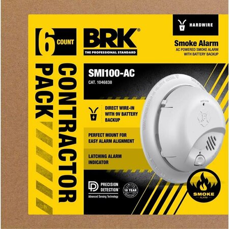BRK Hard-Wired w/Battery Back-up Ionization Smoke Detector, 6PK 1046838